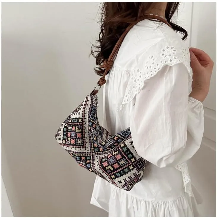 Retro Canvas Handbag Hobo Shoulder Bag for Women Casual Working Shopping Bag