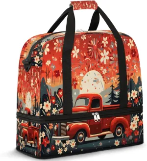 Retro Fireworks Truck Foldable Duffle Bag with Shoes Compartment Large Capacity Waterproof Travel Weekender Bag Overnight Bag for Sports Gym