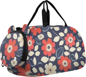 Retro Flowers Small Gym Bag with Shoes Compartment Lightweight Sports Duffel Bag for Boys and Girls