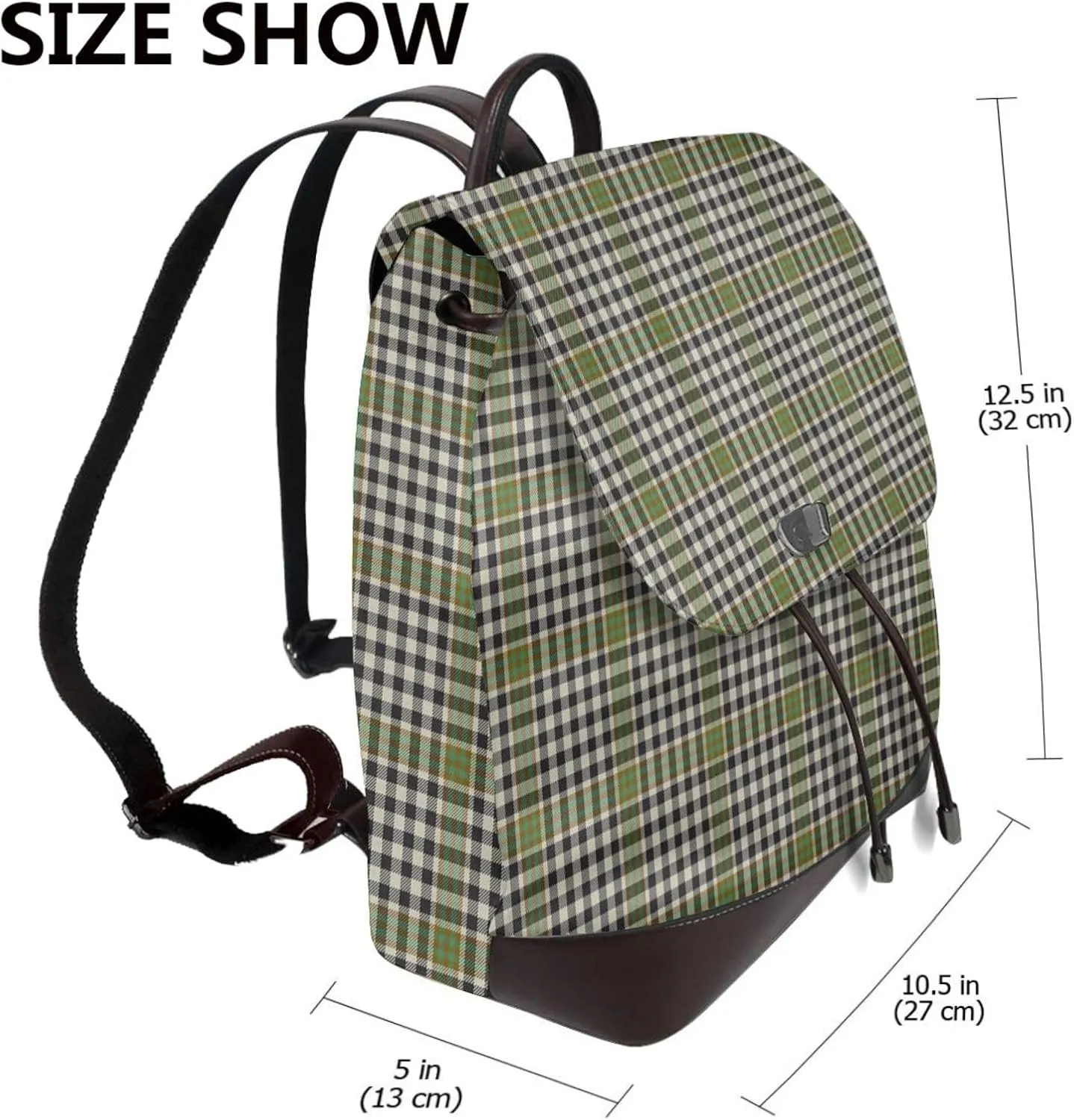 Retro Leather Shoulder Bag Burns Check Tartan Backpack Practical Daypack Purse for Women Ladies