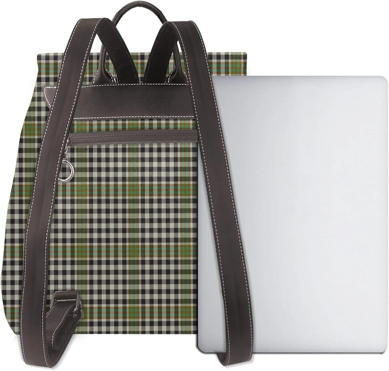 Retro Leather Shoulder Bag Burns Check Tartan Backpack Practical Daypack Purse for Women Ladies