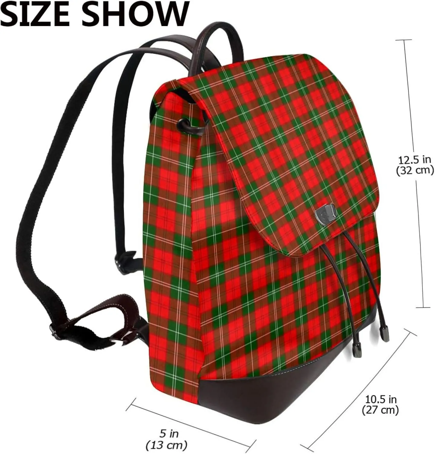 Retro Leather Shoulder Bag Lennox District Tartan Backpack Practical Daypack Purse for Women Ladies
