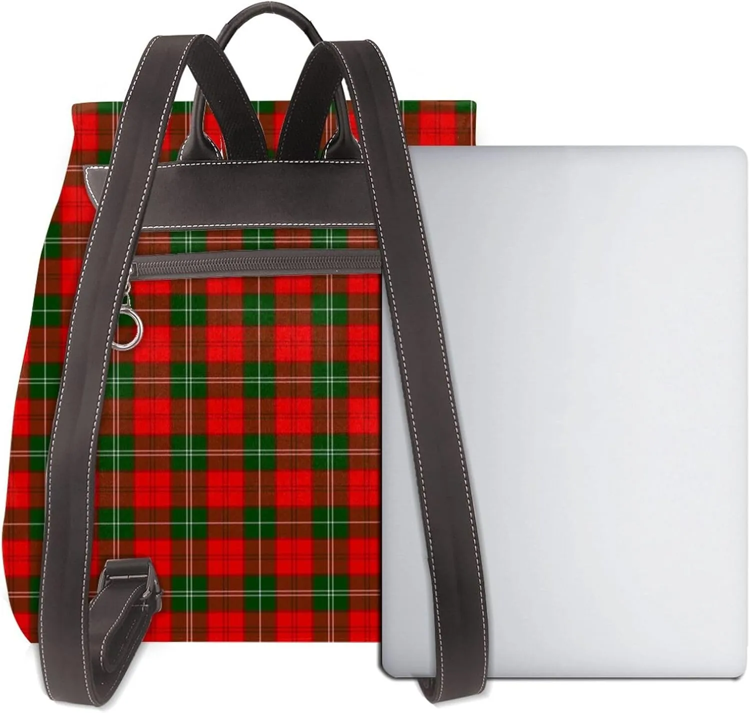 Retro Leather Shoulder Bag Lennox District Tartan Backpack Practical Daypack Purse for Women Ladies