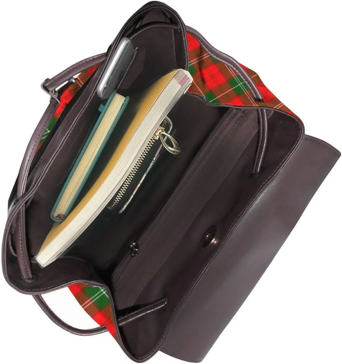 Retro Leather Shoulder Bag Lennox District Tartan Backpack Practical Daypack Purse for Women Ladies
