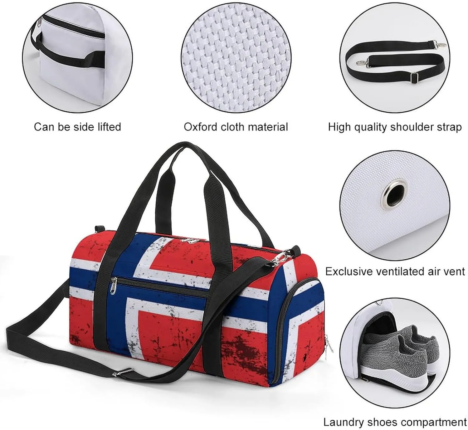 Retro Norway Flag Gym Bag-Workout Organizer with Water Resistant Compartments for Gym Lovers