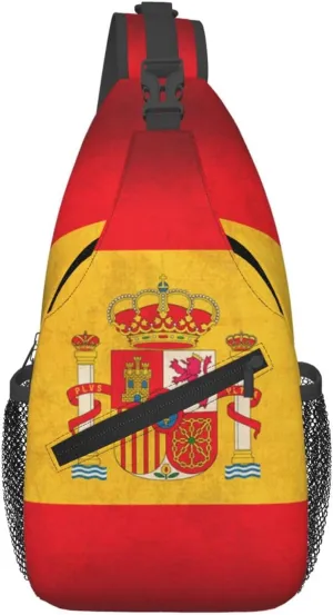 Retro Spain Flag Mans Crossbody Chest Bag One Shoulder Strap Sling Daypack