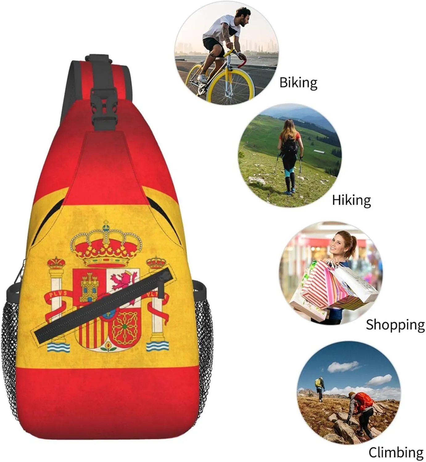 Retro Spain Flag Mans Crossbody Chest Bag One Shoulder Strap Sling Daypack