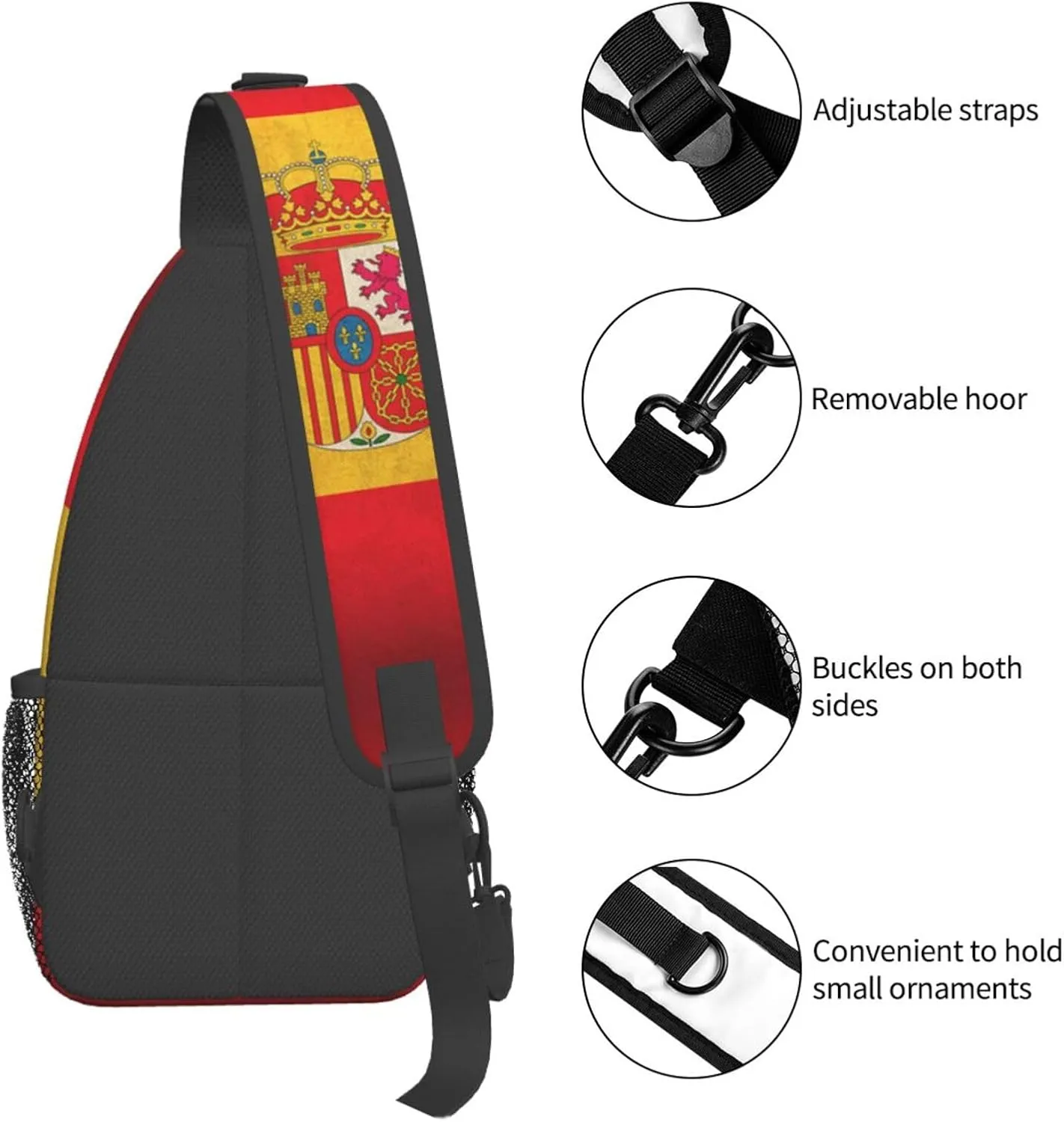 Retro Spain Flag Mans Crossbody Chest Bag One Shoulder Strap Sling Daypack