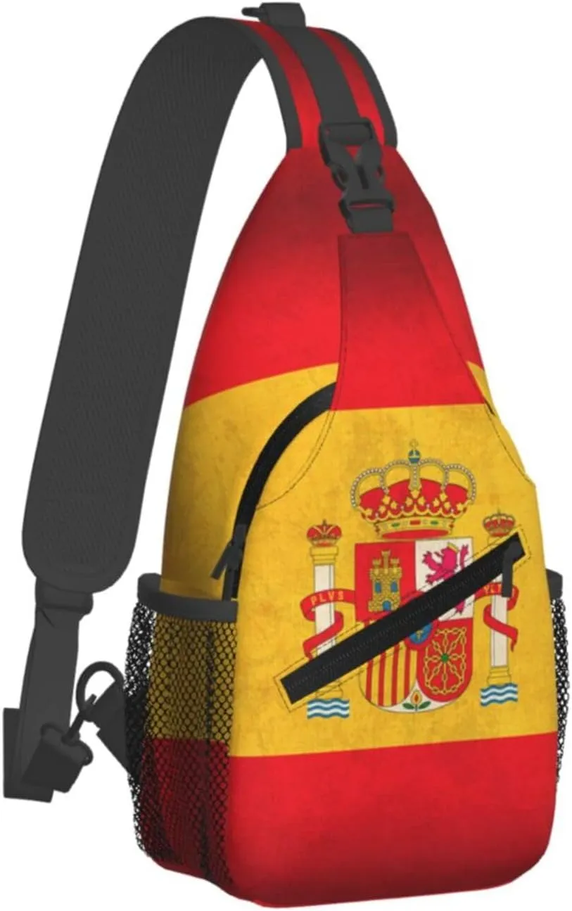 Retro Spain Flag Mans Crossbody Chest Bag One Shoulder Strap Sling Daypack