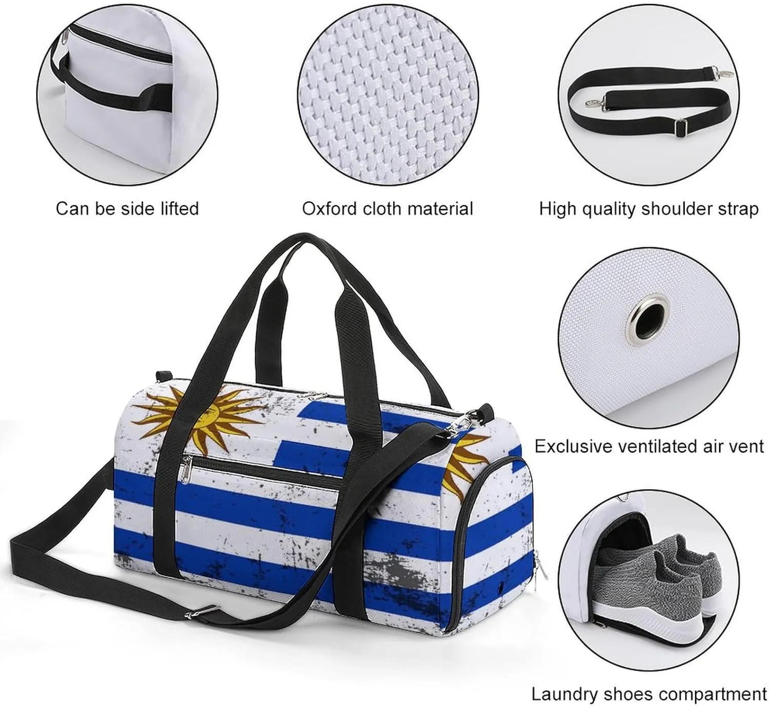 Retro Uruguay Flag Gym Bag-Workout Organizer with Water Resistant Compartments for Gym Lovers