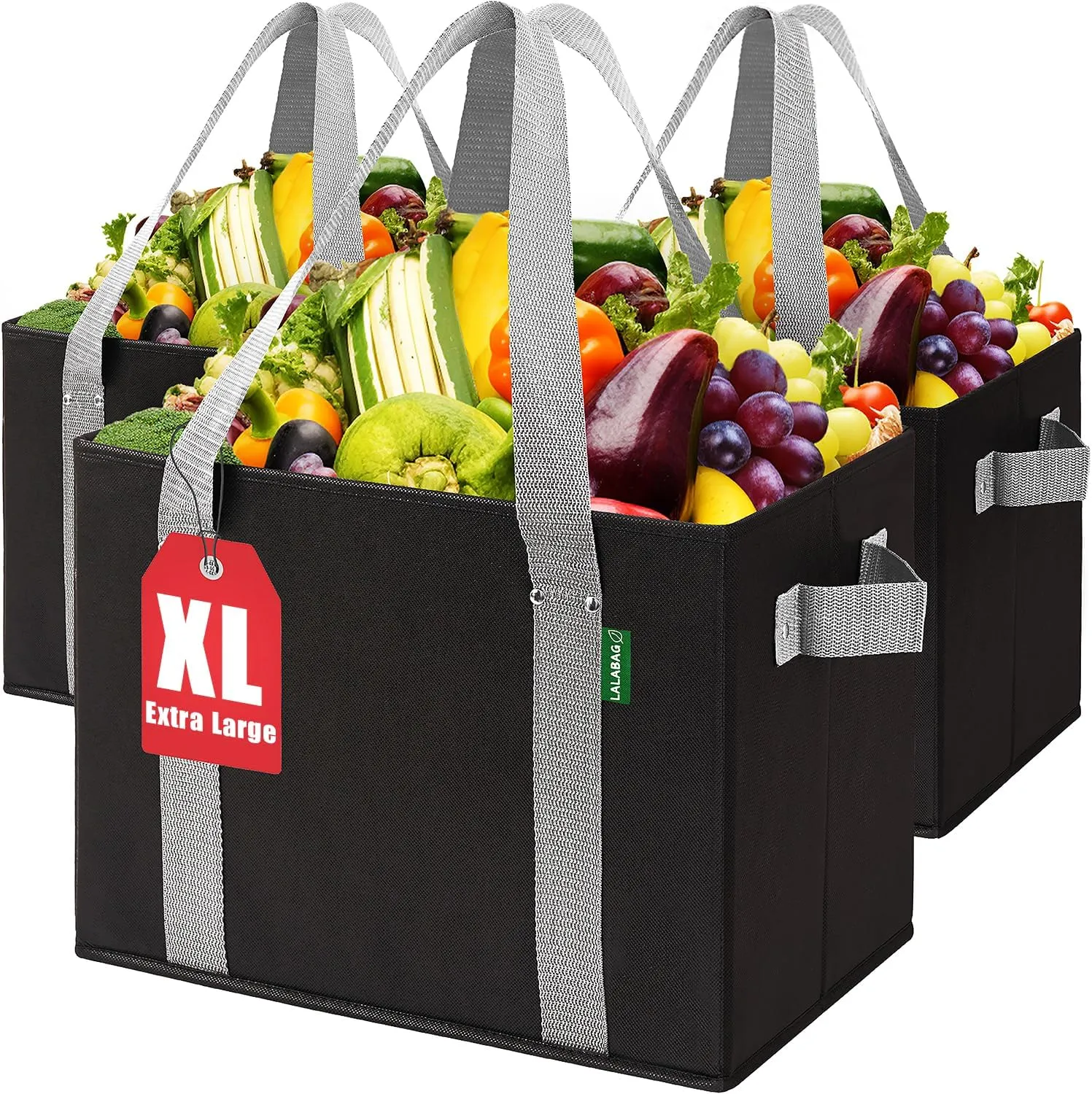 Reusable Grocery Bags (Pack of 3) - Heavy Duty Box Bag, Large Shopping Tote with High Load Carrier, Waterproof, Foldable, Perfect for Shopping, Gifting, Storage, Shopping Cart, Picnic