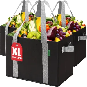 Reusable Grocery Bags (Pack of 3) - Heavy Duty Box Bag, Large Shopping Tote with High Load Carrier, Waterproof, Foldable, Perfect for Shopping, Gifting, Storage, Shopping Cart, Picnic