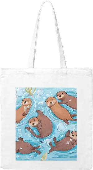 Reusable Heavy-Duty Canvas Tote Bag, Animal Cute Brown Otters handbag 15.75x13.87 Inch, Large Eco-Friendly Shopping Tote for Travel, Gym, Gifts, Machine Washable