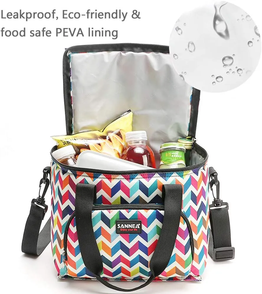 Reusable Insulated Thermal Lunch Bag Cute Lunch Box for Adult Women Work Office Outdoor Travel Picnic Beach BBQ party (Wave)