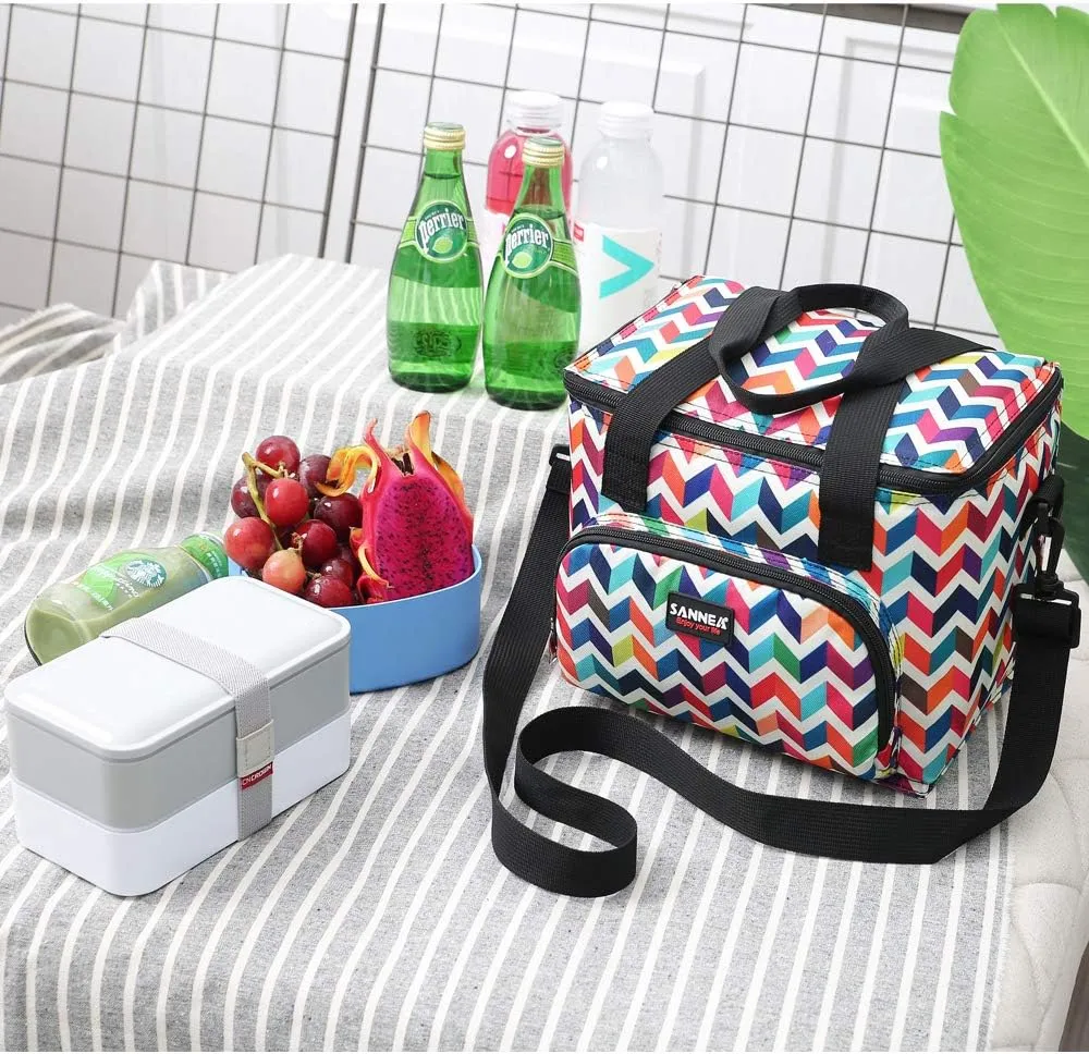 Reusable Insulated Thermal Lunch Bag Cute Lunch Box for Adult Women Work Office Outdoor Travel Picnic Beach BBQ party (Wave)