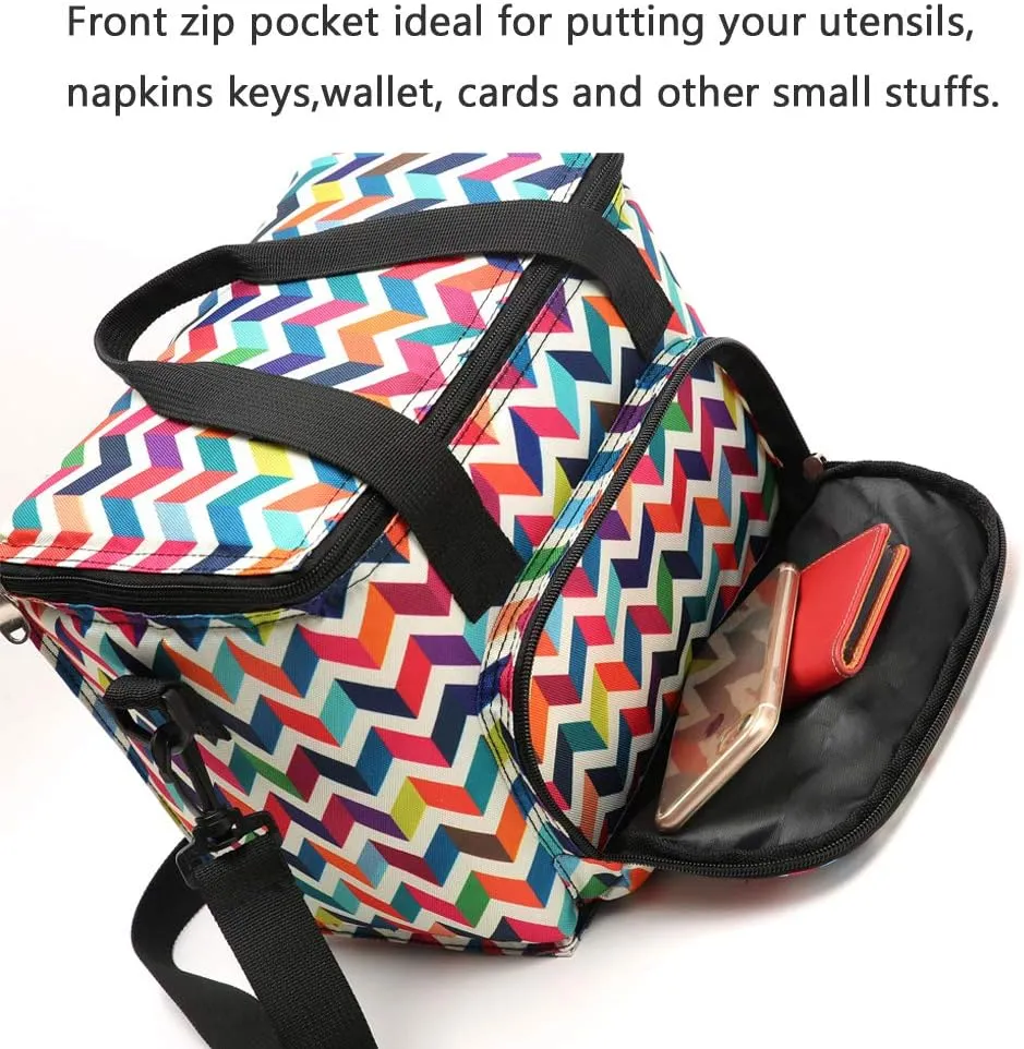 Reusable Insulated Thermal Lunch Bag Cute Lunch Box for Adult Women Work Office Outdoor Travel Picnic Beach BBQ party (Wave)