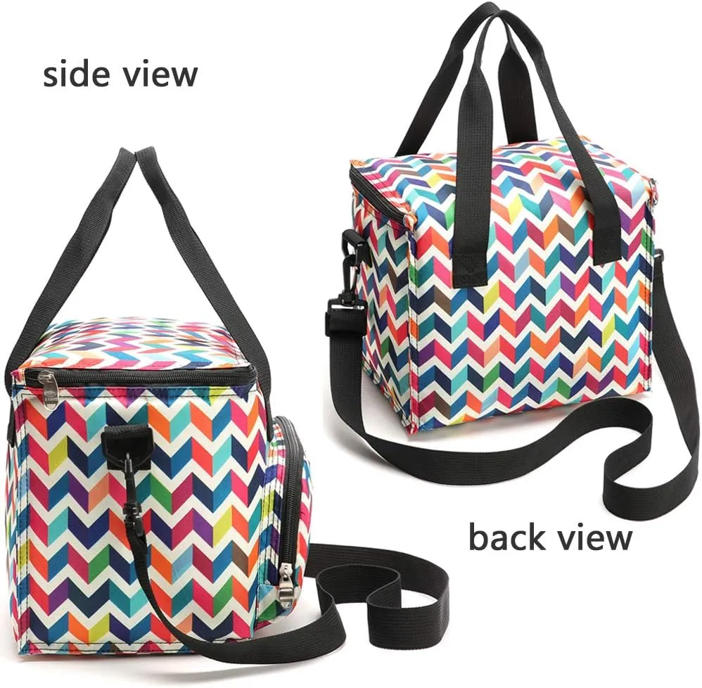 Reusable Insulated Thermal Lunch Bag Cute Lunch Box for Adult Women Work Office Outdoor Travel Picnic Beach BBQ party (Wave)