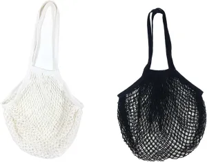 Reusable Mesh Grocery Bag Washable Cotton Shopping Bag Portable Net Storage Bag for Vegetables Fruit Farmers Shopping Picnics(White, Black)