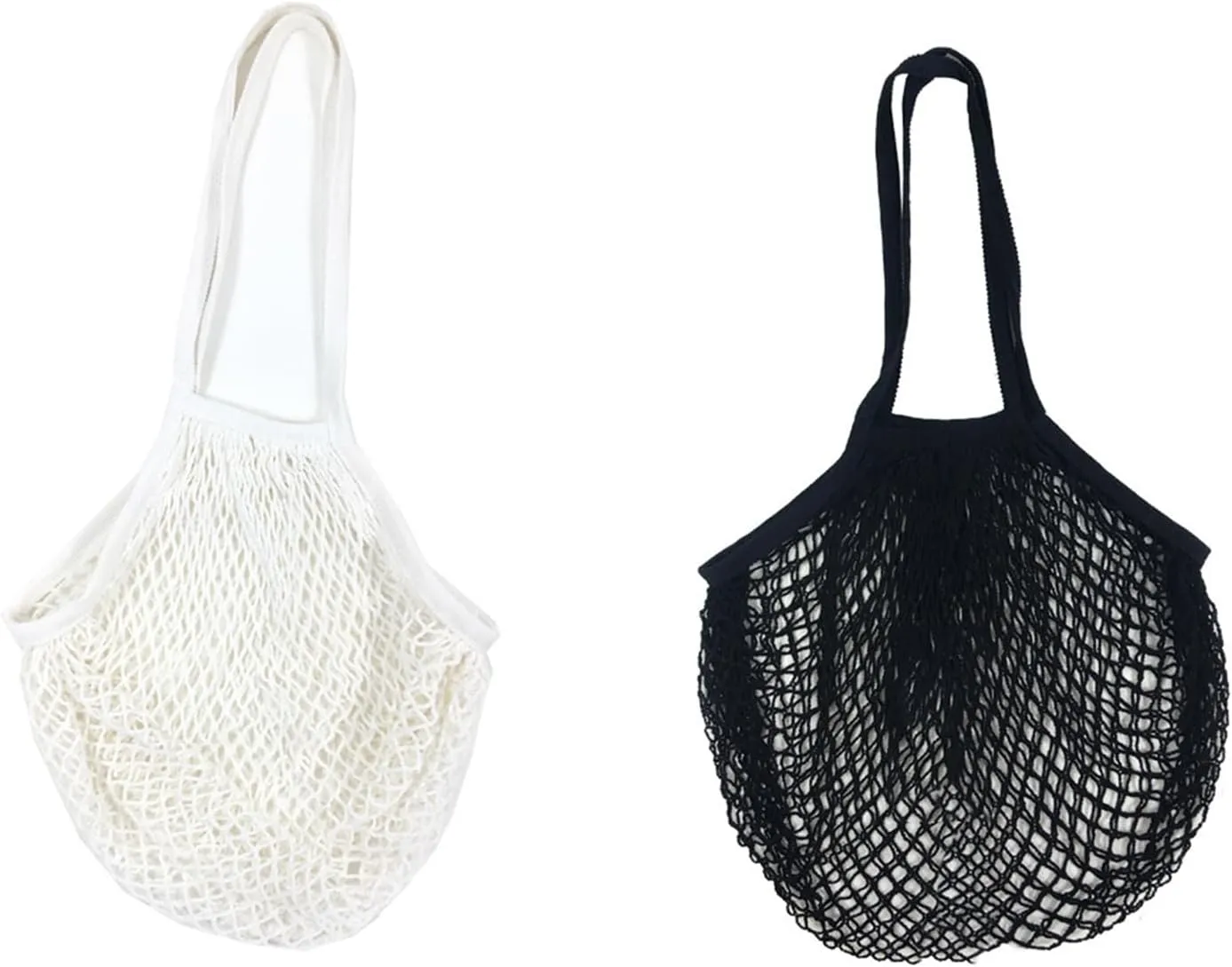 Reusable Mesh Grocery Bag Washable Cotton Shopping Bag Portable Net Storage Bag for Vegetables Fruit Farmers Shopping Picnics(White, Black)