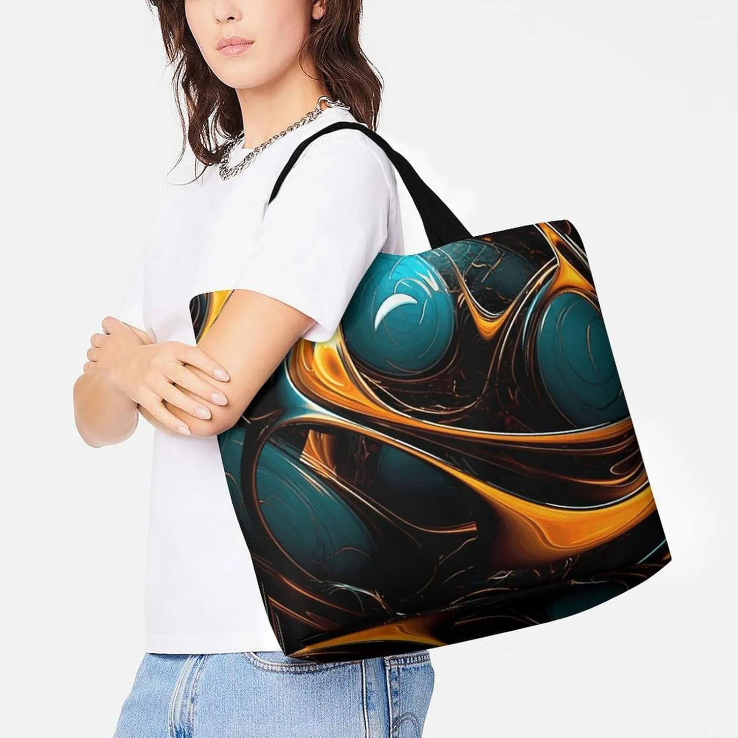 Reusable Shopping Bags Handmade Metal Clock Grocery Bag Foldable Washable Tote Bag