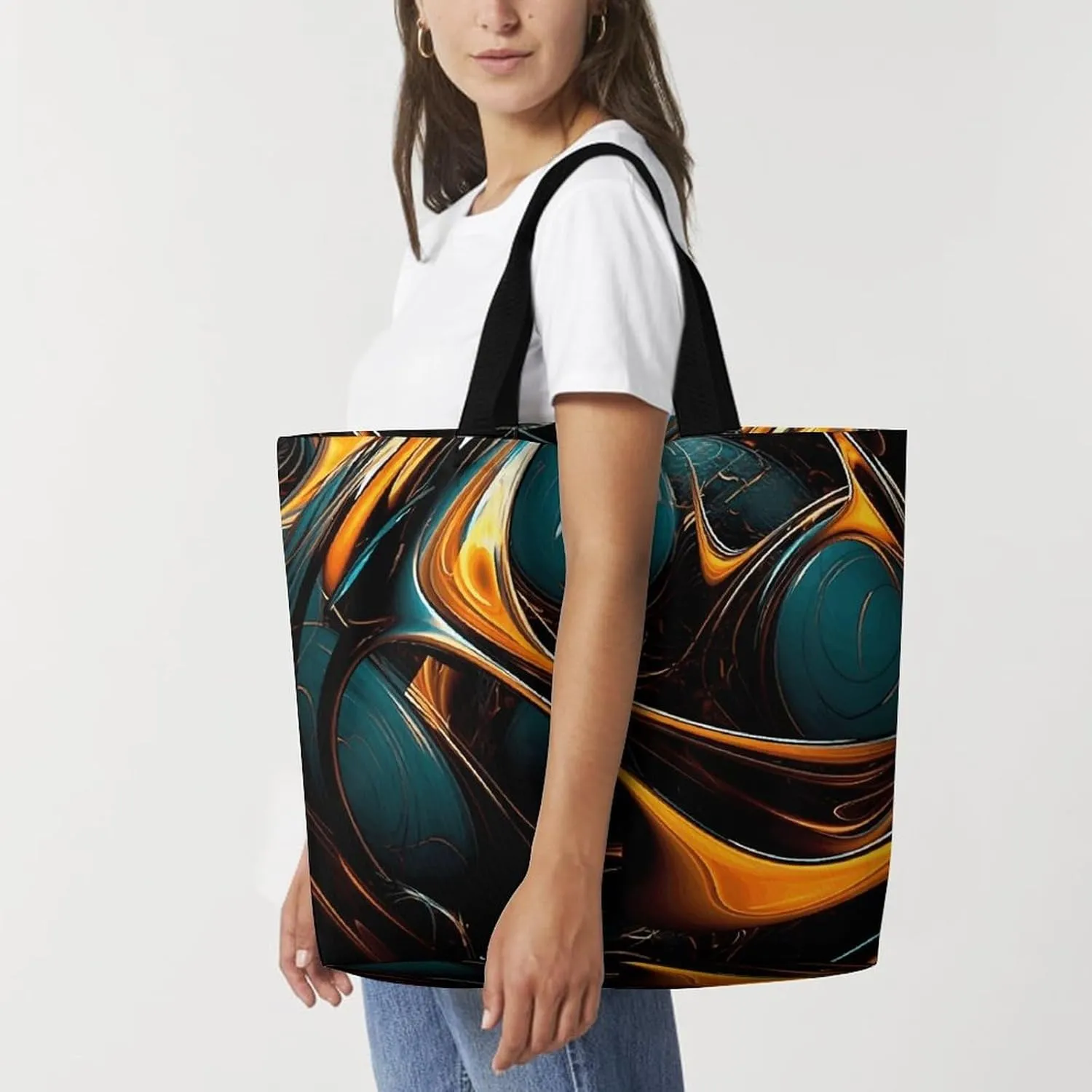 Reusable Shopping Bags Handmade Metal Clock Grocery Bag Foldable Washable Tote Bag