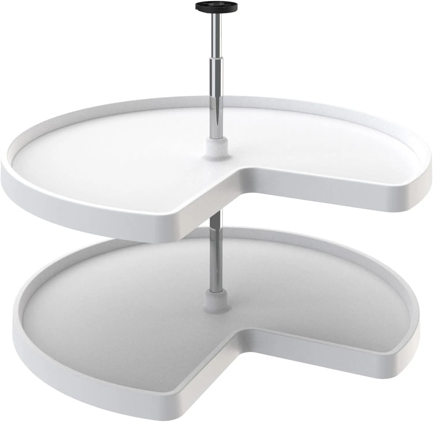Rev-A-Shelf 2 Tier Kidney Cut Lazy Susan for Corner Base Cabinets, Plastic, 32" Double Shelf Swivel Kitchen Spice/ Can Organizer, White, 3472-32-11-52