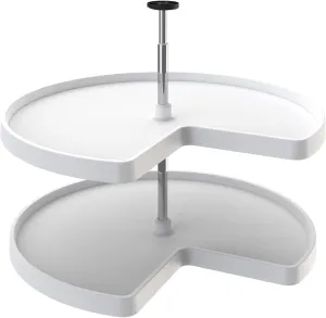 Rev-A-Shelf 2 Tier Kidney Cut Lazy Susan for Corner Base Cabinets, Plastic, 32" Double Shelf Swivel Kitchen Spice/ Can Organizer, White, 3472-32-11-52