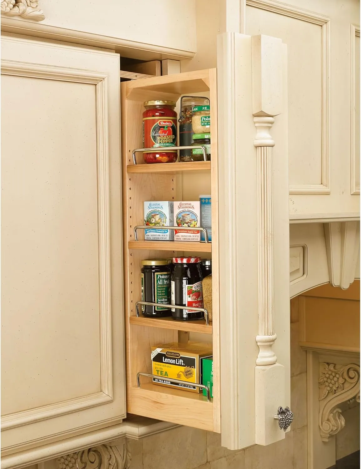 Rev-A-Shelf Kitchen Cabinet Pullout Wall Filler Wooden Organizer Slide Out Pantry Storage w/Soft-Close in Multiple Sizes, Maple Wood, 432-WFBBSC30-3C