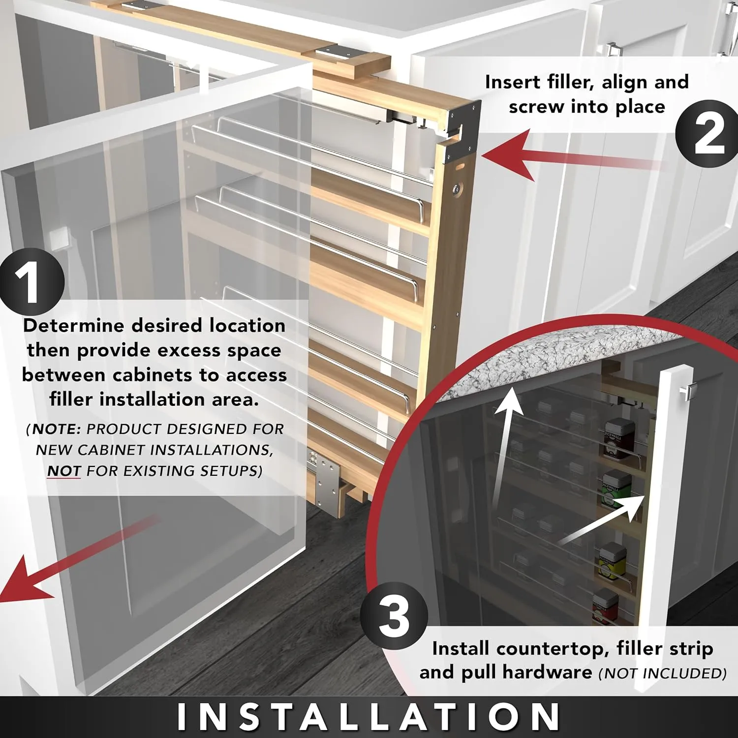 Rev-A-Shelf Kitchen Cabinet Pullout Wall Filler Wooden Organizer Slide Out Pantry Storage w/Soft-Close in Multiple Sizes, Maple Wood, 432-WFBBSC30-3C