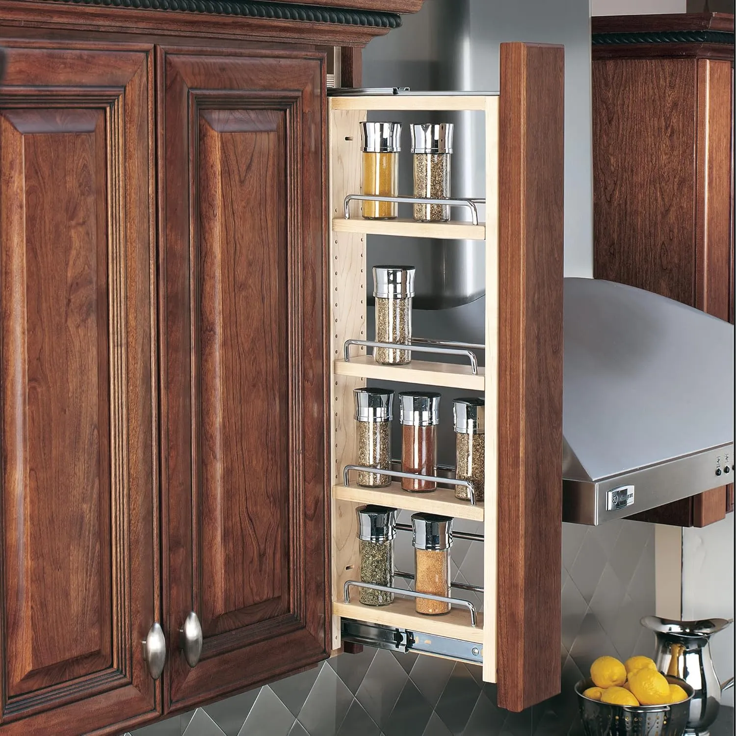 Rev-A-Shelf Kitchen Cabinet Pullout Wall Filler Wooden Organizer Slide Out Pantry Storage w/Soft-Close in Multiple Sizes, Maple Wood, 432-WFBBSC30-3C