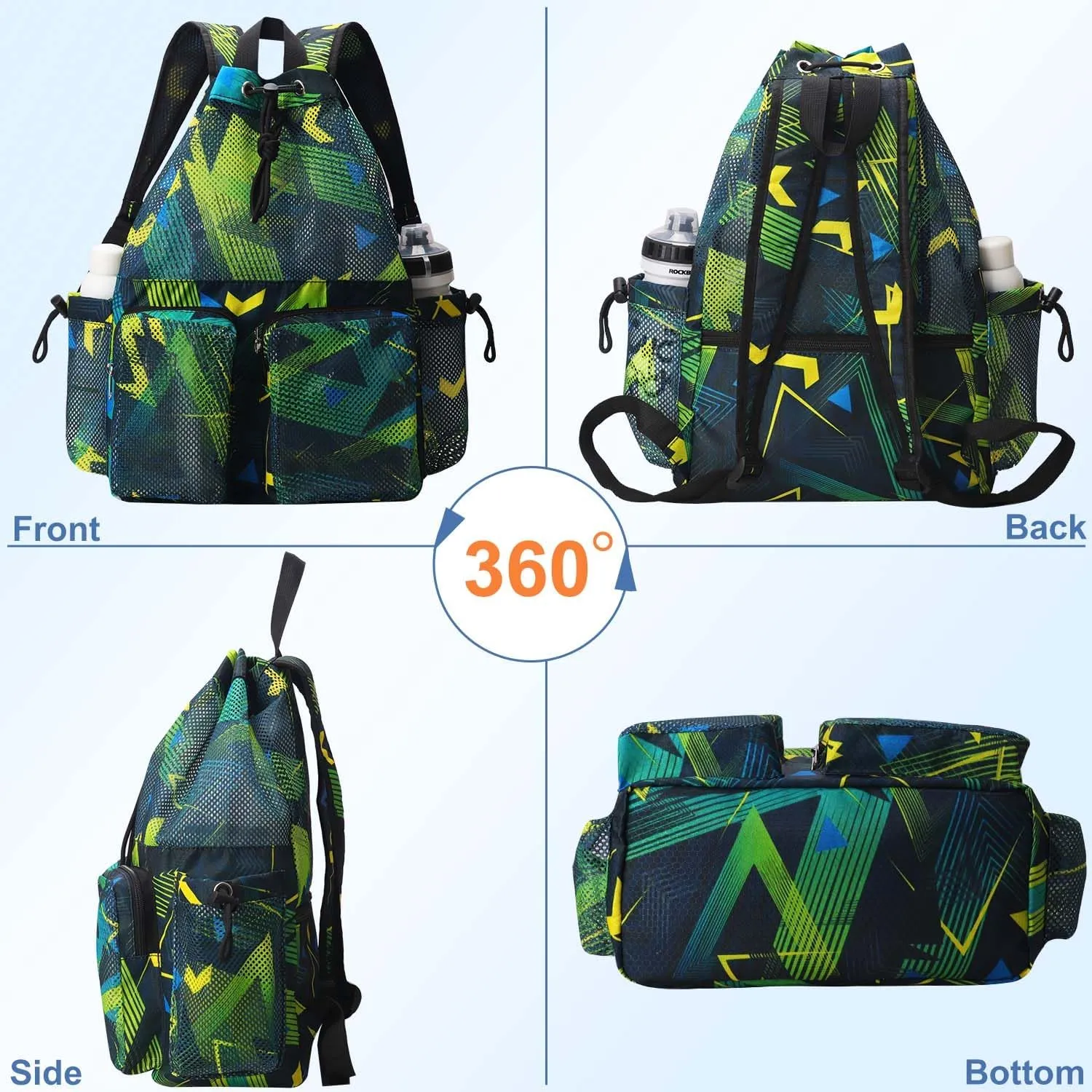 RHCPFOVR Mesh Swim Bags for Swimmers - Drawstring Backpack for Women Men Girls Swim Team Gear Swimming Beach Gym Bag Sports Pool