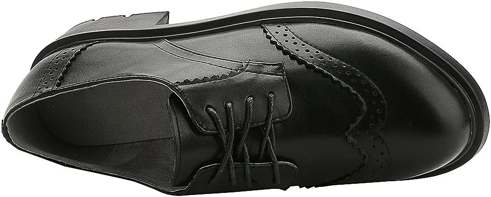 rismart Women's Dress Oxfords Leather Round Toe Lace up Business Formal Brogues Shoes