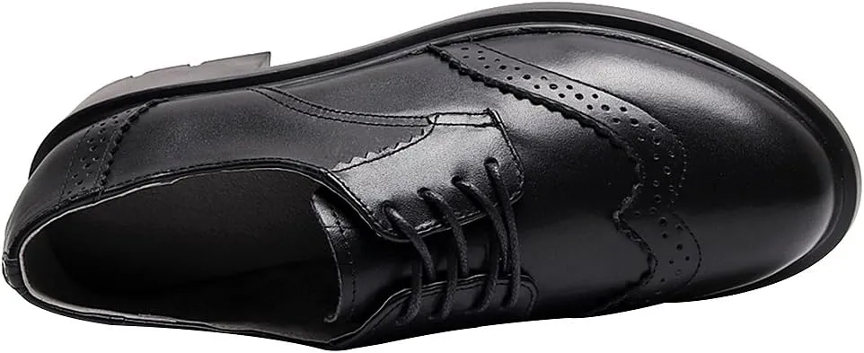 rismart Women's Dress Oxfords Leather Round Toe Lace up Business Formal Brogues Shoes