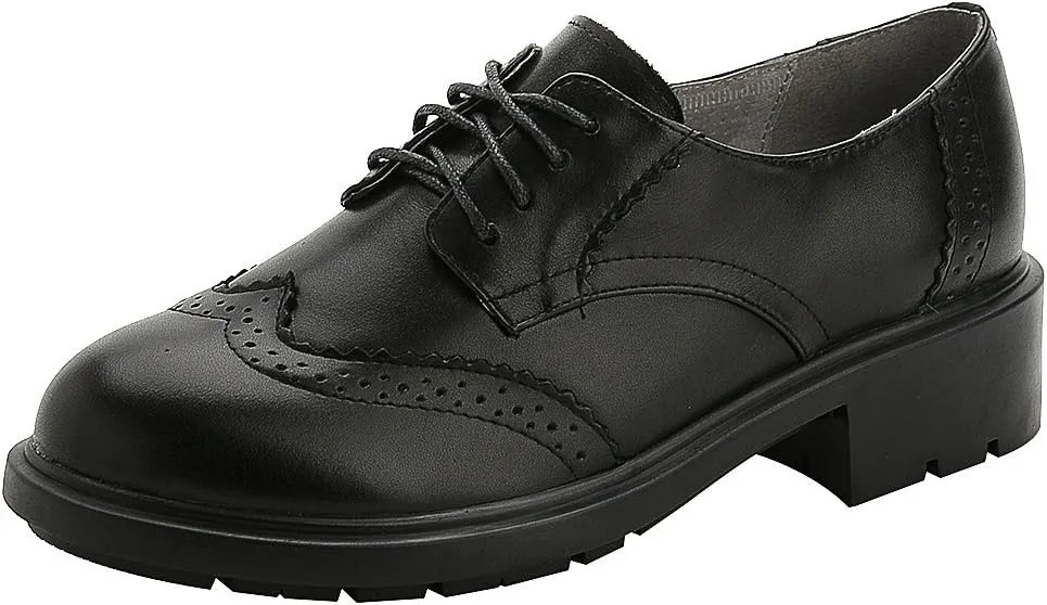 rismart Women's Dress Oxfords Leather Round Toe Lace up Business Formal Brogues Shoes