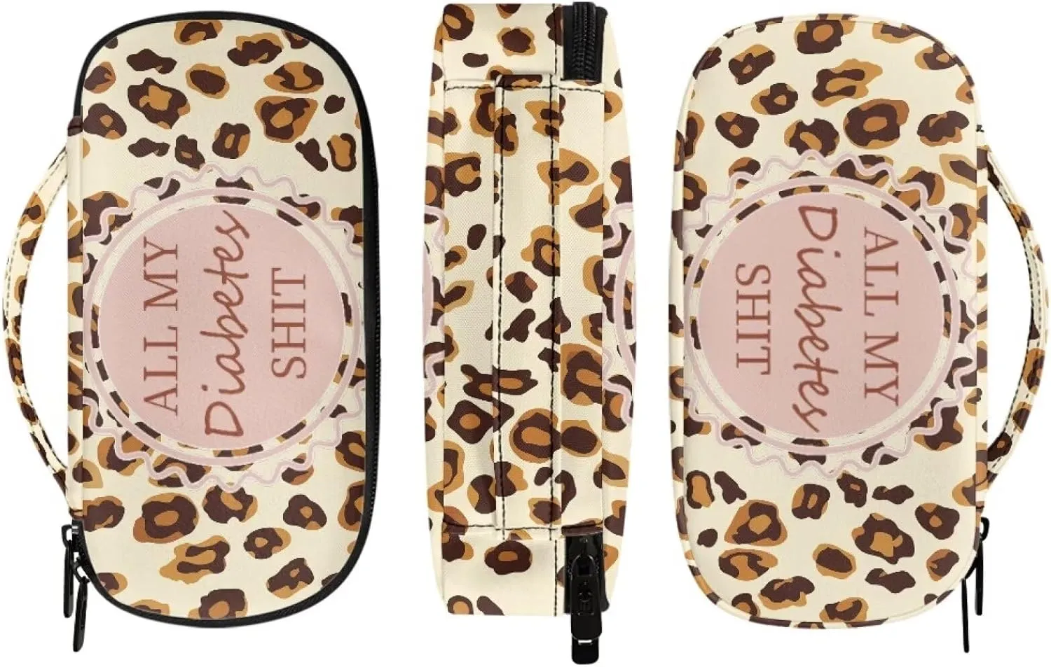 Rnyleeg All My Diabetes Shit Funny Insulin Cooler Travel Case-Leopard Print Diabetic Carrying Insulated Bag for Glucose Meter and Other Diabetic Supplies