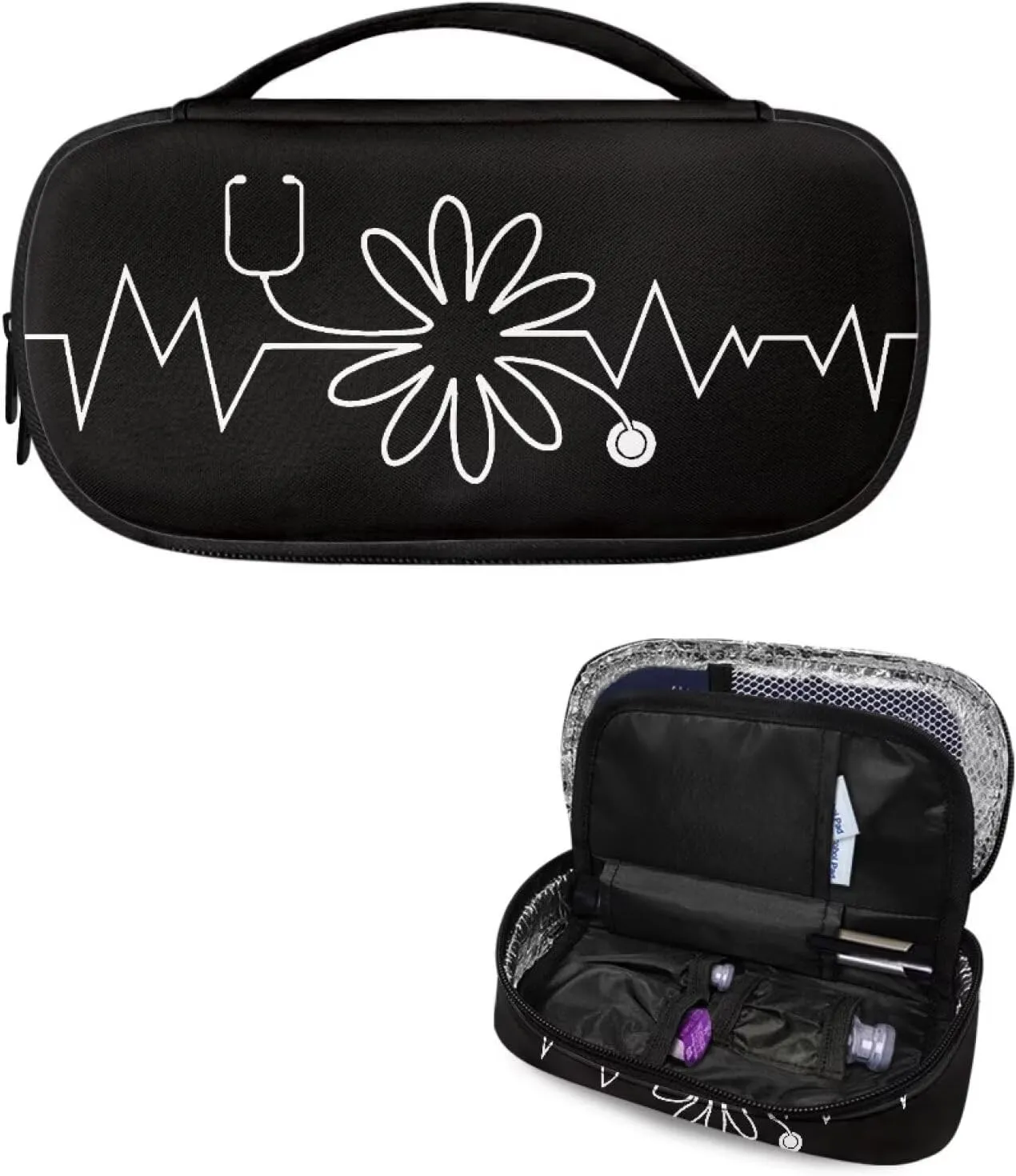 Rnyleeg Black Insulin Travel Case for Nurse Doctor Large Diabetic Travel Bag for Insulin Pens Ensure Diabetes Care Insulin Bag for Daily Life Trip