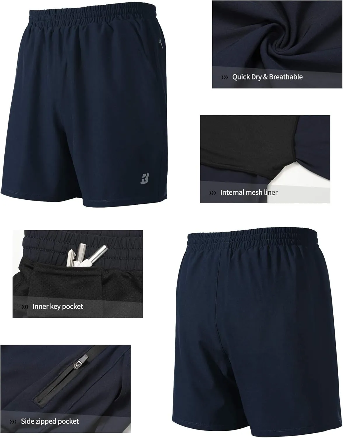 Roadbox Men's 5 Inch Running Athletic Quick Dry Shorts with Pockets for Workout Gym Exercise