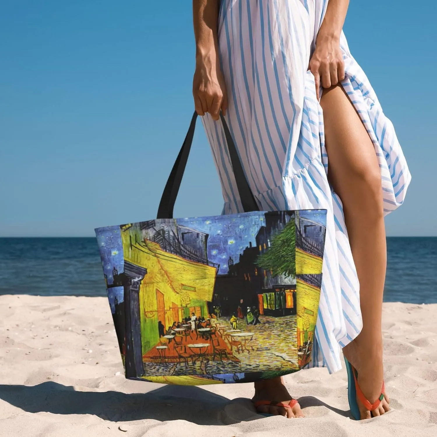 Rock and Roll Skull Skeleton Large Beach Tote Bag with Zipper, Hippie Pool Gym Bags for Women Weekender Travel
