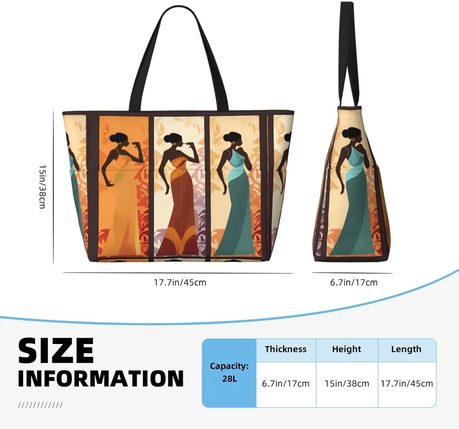 Rock and Roll Skull Skeleton Large Beach Tote Bag with Zipper, Hippie Pool Gym Bags for Women Weekender Travel