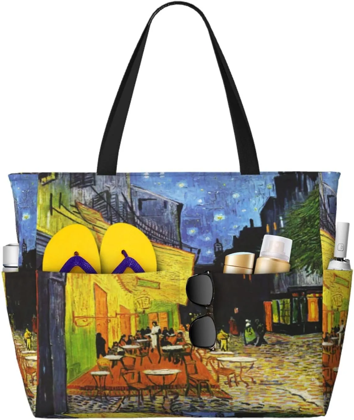 Rock and Roll Skull Skeleton Large Beach Tote Bag with Zipper, Hippie Pool Gym Bags for Women Weekender Travel