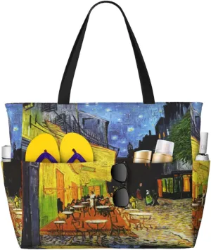 Rock and Roll Skull Skeleton Large Beach Tote Bag with Zipper, Hippie Pool Gym Bags for Women Weekender Travel