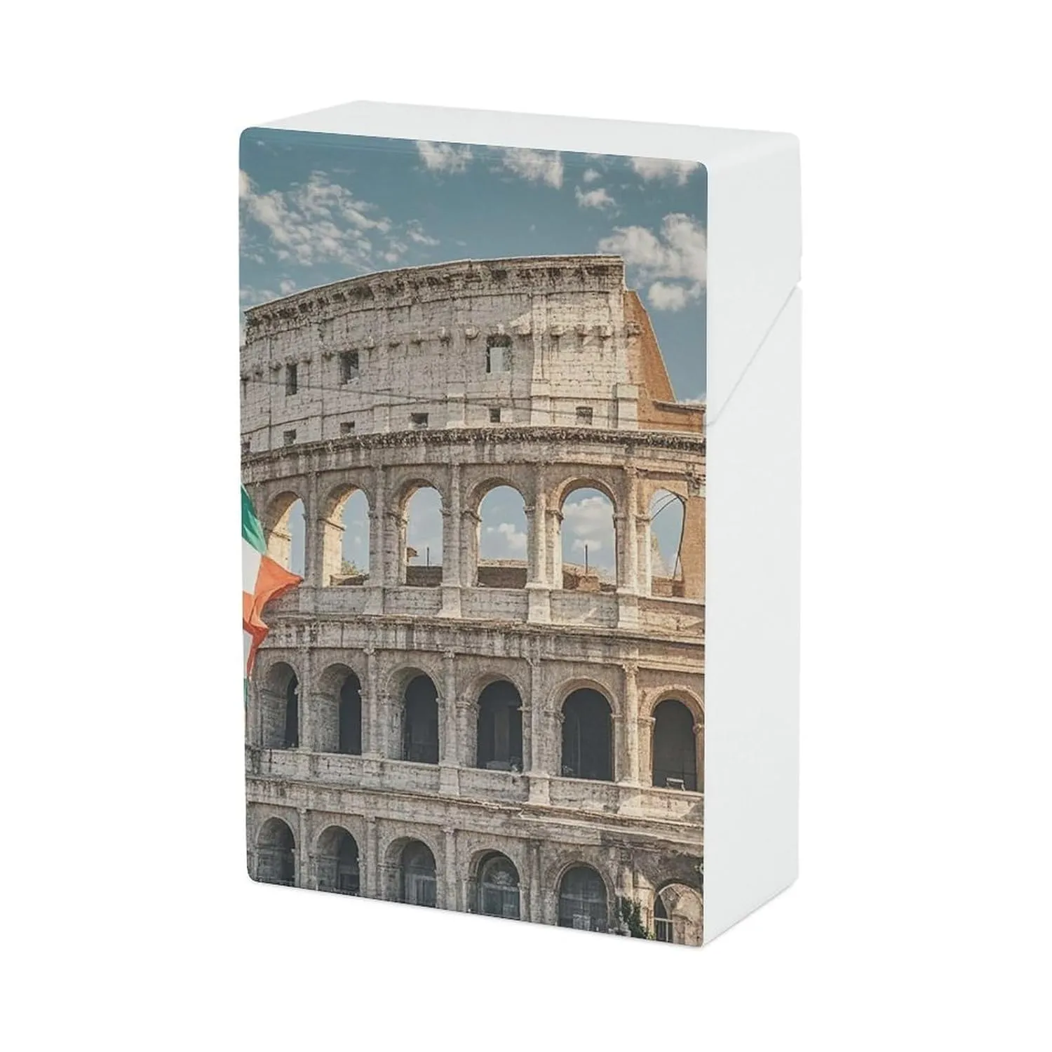 Roman Colosseum Italian Flag Cigarette Case Waterproof Crush-Proof Cigarette Holder Case Compact Travel Cigar Holder for 20 Cigarettes, Durable Scratch-Resistant Design for Men & Women