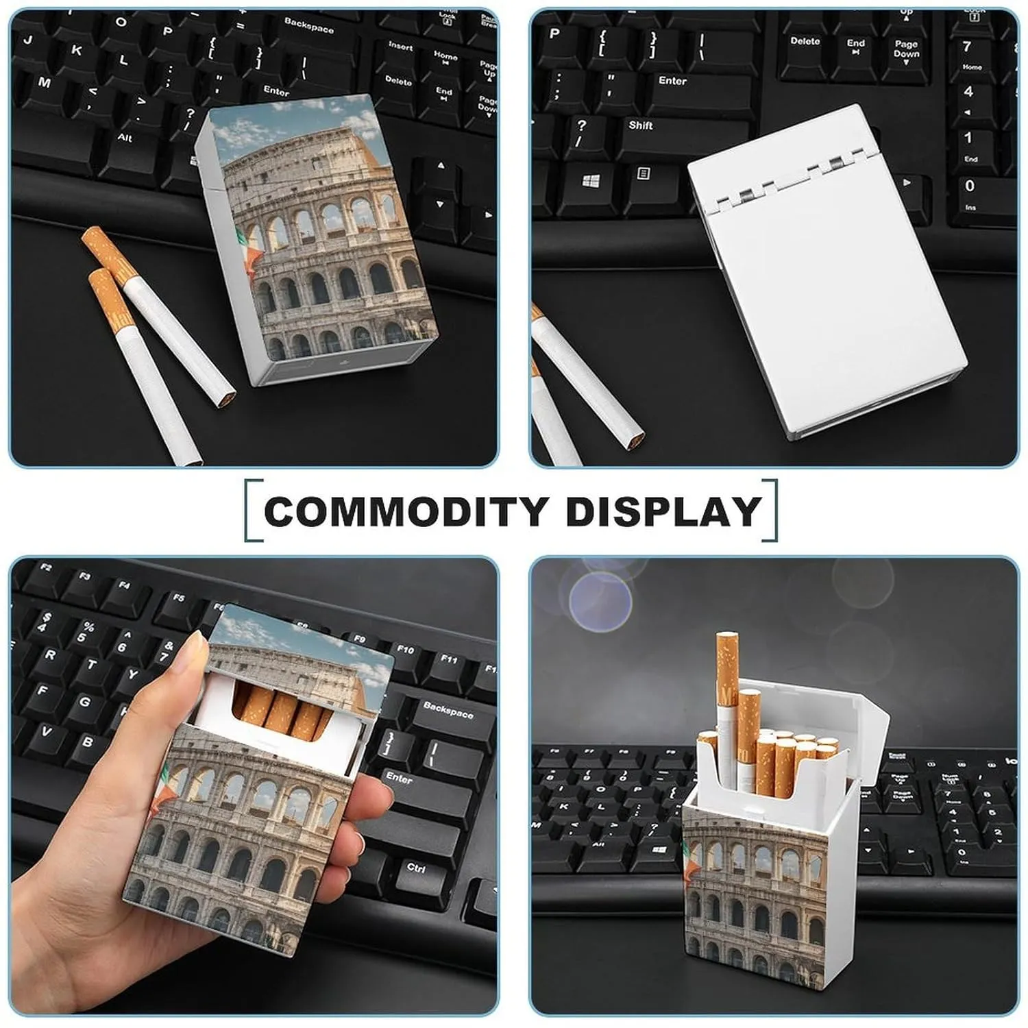 Roman Colosseum Italian Flag Cigarette Case Waterproof Crush-Proof Cigarette Holder Case Compact Travel Cigar Holder for 20 Cigarettes, Durable Scratch-Resistant Design for Men & Women