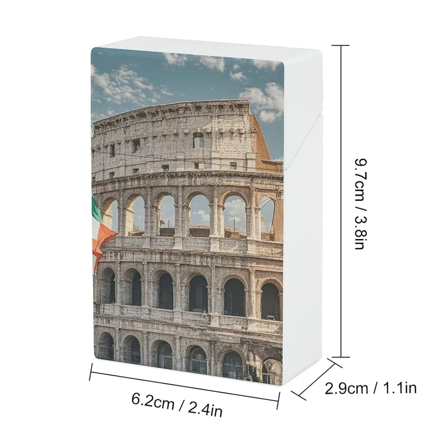 Roman Colosseum Italian Flag Cigarette Case Waterproof Crush-Proof Cigarette Holder Case Compact Travel Cigar Holder for 20 Cigarettes, Durable Scratch-Resistant Design for Men & Women