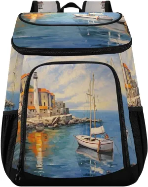 Romantic Entitled Seaport Picnic Cooler Backpack Leakproof Large Capacity Insulated Lunch Bag for Beach, Camping, Fishing