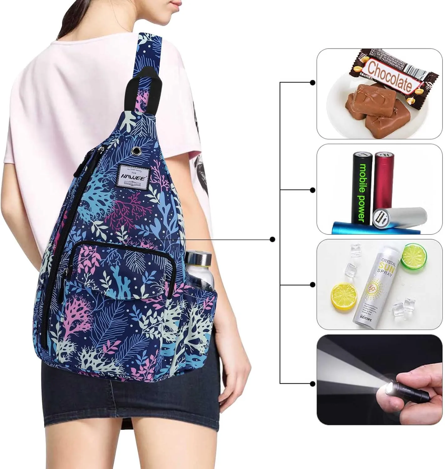 Rope Sling Bag for Women Men Casual Cross Body Daypack Backpack Adjustable Strap Water Repellent for Travel/Sport