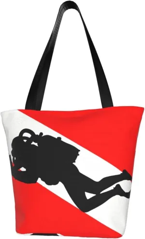 Rqwaaed Diving Flag Scuba Divers Women'S Casual One Shoulder Carry Shopping Bag Large Capacity Working Storage Handbag
