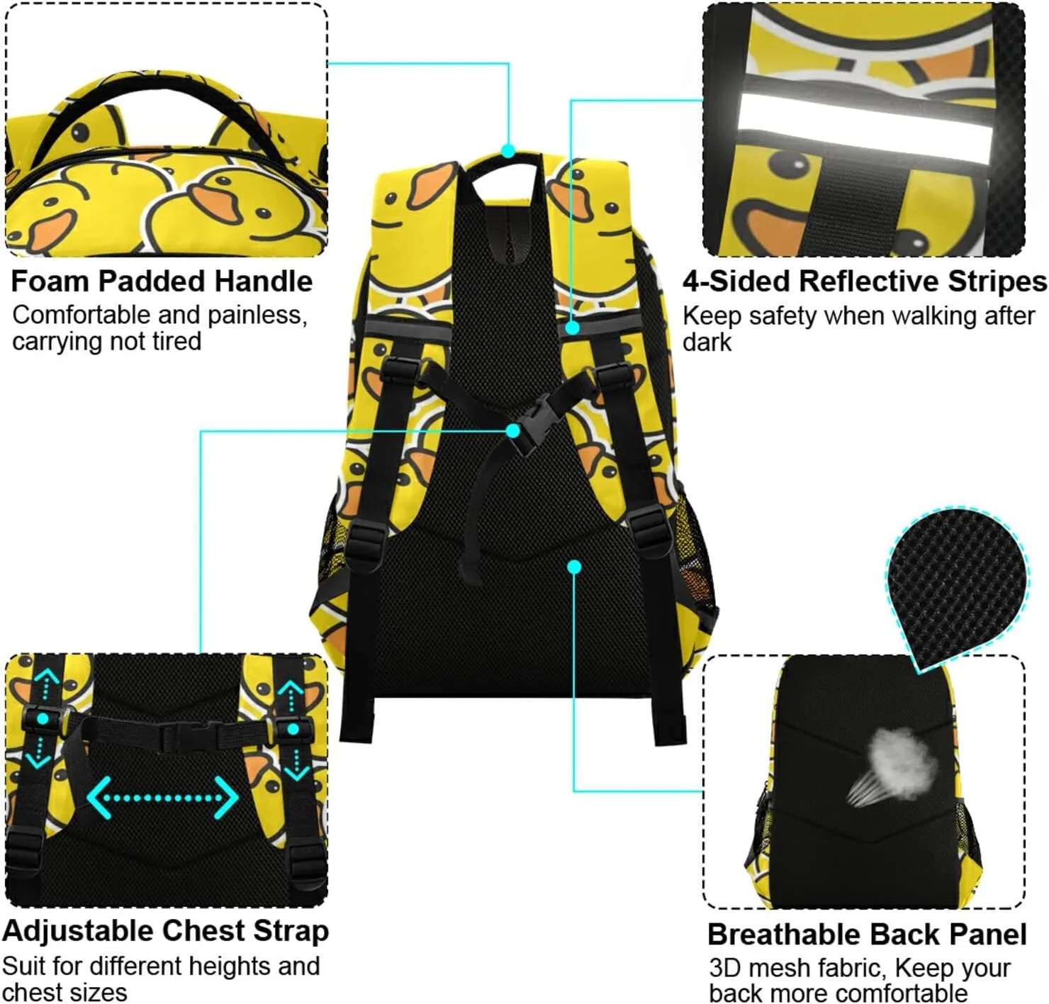 Rubber Duck School Backpack for Teen Bookbag for Middle School/High School/Teenagers/College Boys Girls Portable Wide shoulder strap Backpack 01duck
