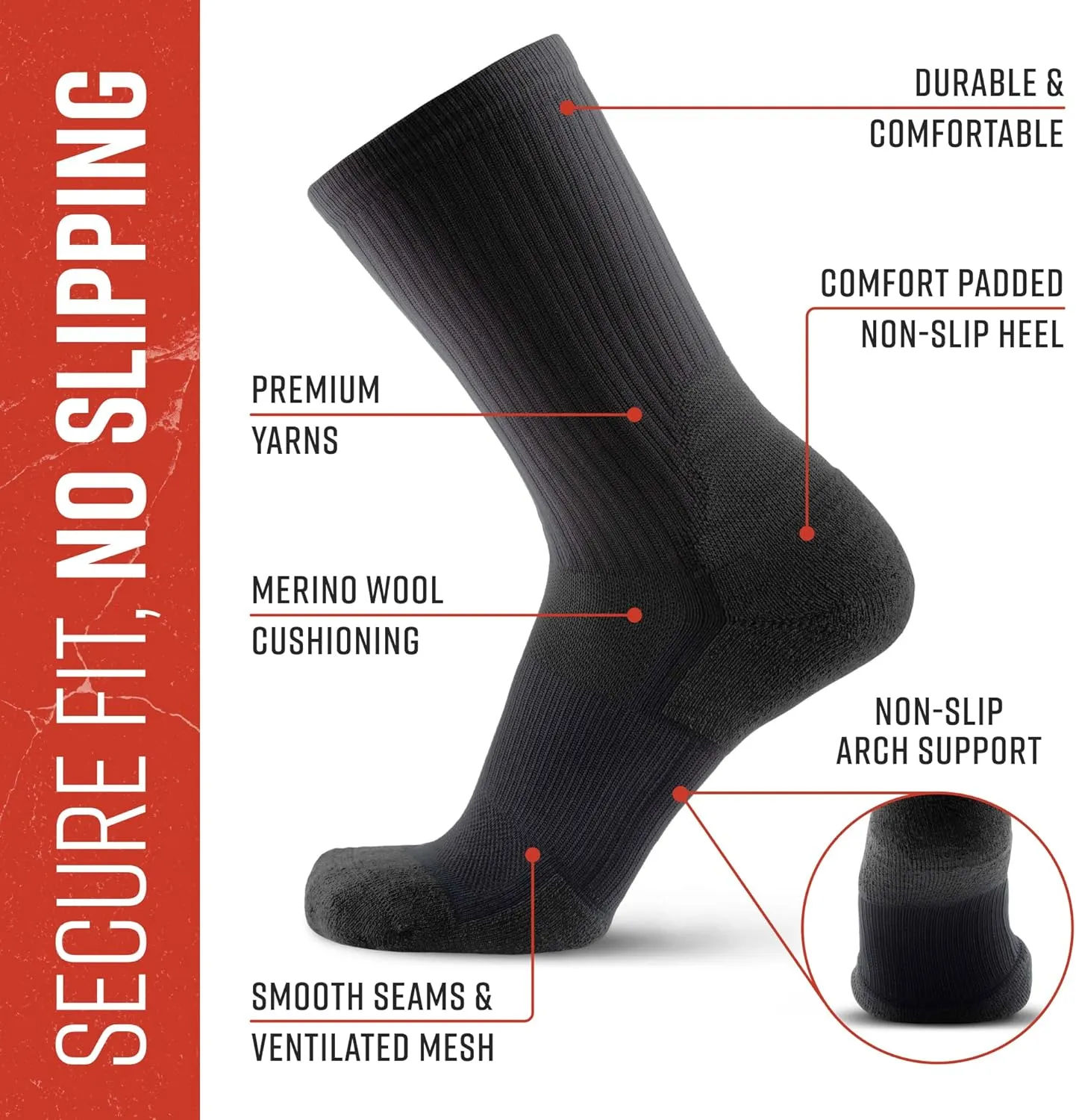 Ruck Socks, Merino Wool Tactical Boot Socks for Military, Rucking, Hiking, and Outdoor Adventures, USA-Made Crew Socks