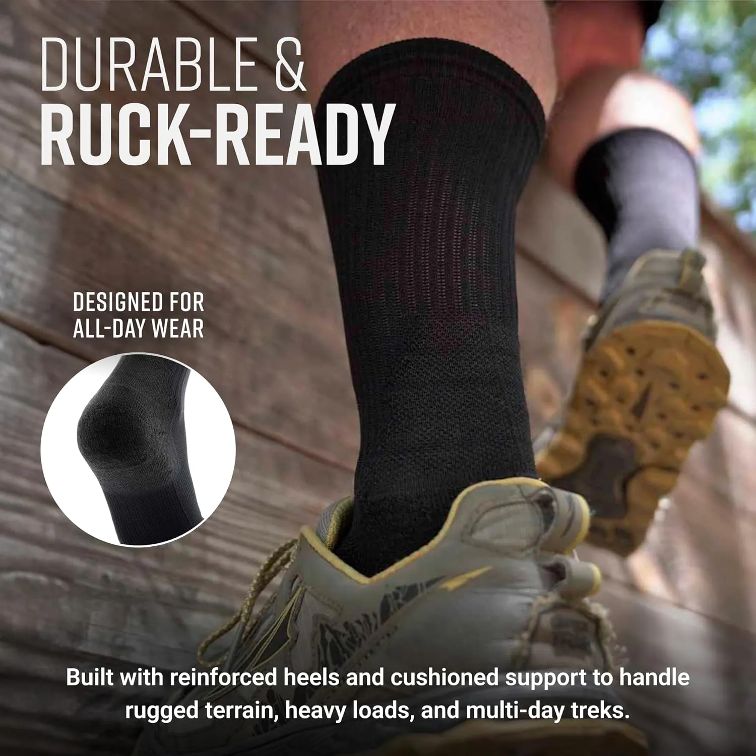 Ruck Socks, Merino Wool Tactical Boot Socks for Military, Rucking, Hiking, and Outdoor Adventures, USA-Made Crew Socks